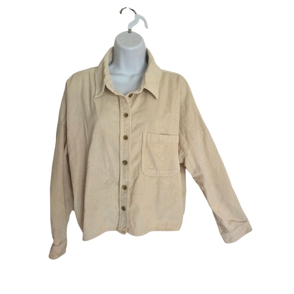 American Eagle cream cropped corduroy women's button up jacket boxy relaxed L
